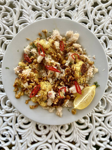 Cauliflower and Jonah Crab With Hazelnut Vinaigrette