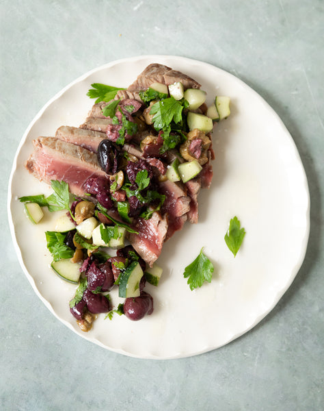 BLUEFIN TUNA RECIPE WITH OLIVE, CUCUMBER, AND CILANTRO RELISH